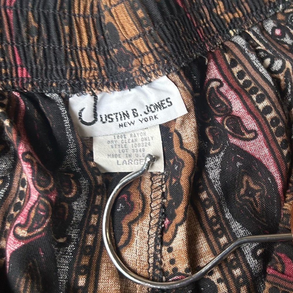Vintage Justin B. Jones NY Rayon Tapestry Print Bohemian Pants with Pockets | L - Picture 5 of 7